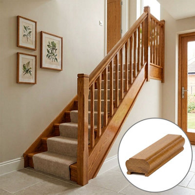 B&Q - Oak Prefinished & Lacquered Handrail Newark 4.2M41mm Groove For Spindles Uk Manufactured 