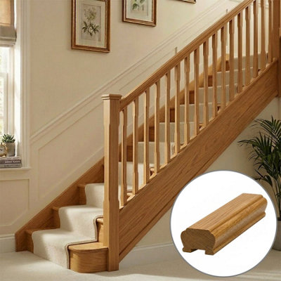 B&Q - Oak Prefinished & Lacquered Handrail Newark 4.2M35mm Groove For Spindles Uk Manufactured 