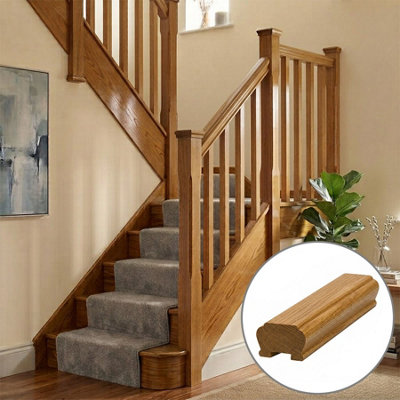 B&Q - Oak Prefinished & Lacquered Handrail Newark 2.4M32mm Groove For Spindles Uk Manufactured 