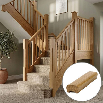 B&Q - Oak Prefinished & Lacquered Handrail Modern 4.2M35mm Groove For Spindles Uk Manufactured 