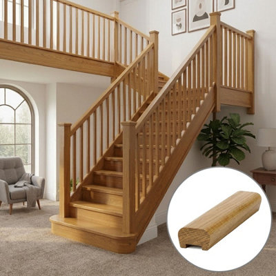 B&Q - Oak Prefinished & Lacquered Handrail Modern 4.2M32mm Groove For Spindles Uk Manufactured 