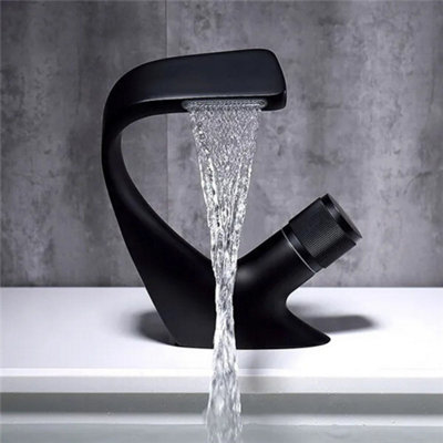 B&Q Modern Waterfall Bathroom Sink Faucet Luxury Basin Tap Black