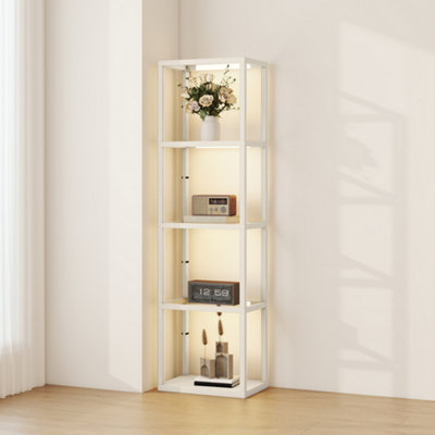 Homcom Led Floor Lamp With Glass Shelves And Dimmable Lighting