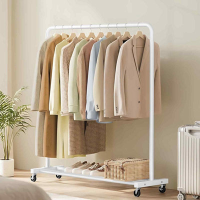 B&Q -  Freestanding Garment Rack On WheelsMobile Clothes Rail With Lockable CastorsMatte White