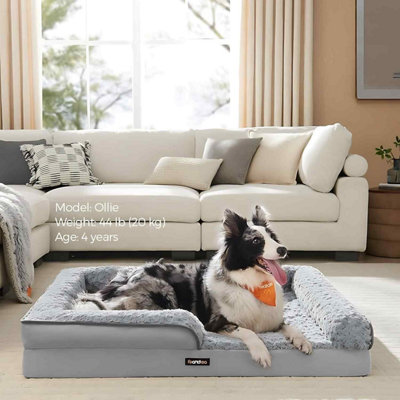 B&Q -  Memory Foam Orthopedic Dog Sofa Bed With Raised SidesWaterproof LinerWashable Removable CoverDove Grey