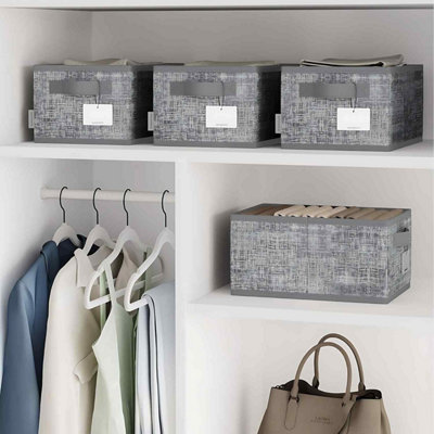 B&Q -  Pack Of 3 Fabric Storage BasketsFoldable Wardrobe Organisers With Handles And Label HoldersCattail Grey