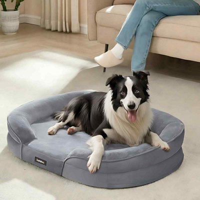  - Large Orthopaedic Pet Bed With Egg Crate FoamRaised SidesWaterproof LinerRemovable CoverLight Grey