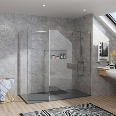 B&Q -  Rinse Walk In Shower Enclosure 900+1000mm Wetroom Chrome Frame Glass Screen+300mm Return Panel With 1600X900 Tray&waste