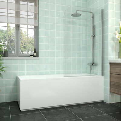 Rinse bathrooms Rinse 1700X700mm Bath + Gloss White Front Wood Bath Panel + Chrome Round Bath Screen from B&Q