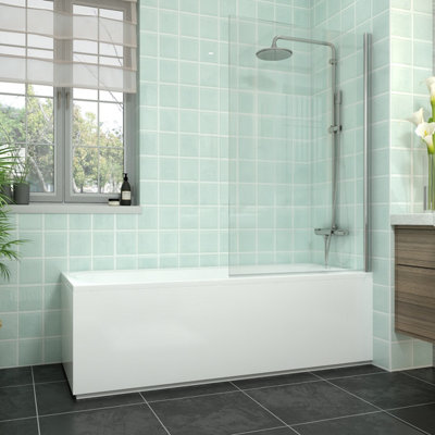 Rinse bathrooms Rinse 1700X700mm Bath + Gloss White Front Wood Bath Panel + Chrome Square Bath Screen from B&Q