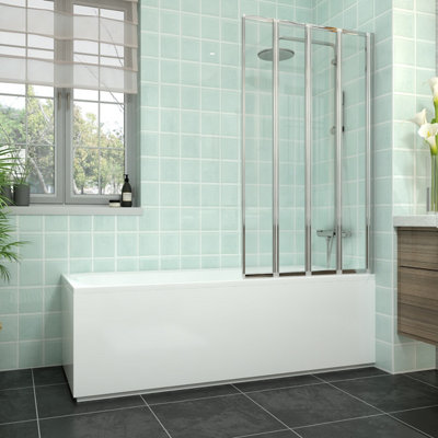 Rinse bathrooms Rinse 1700X700mm Bath + Gloss White Front Wood Bath Panel + Chrome 4 Panel Folding Bath Screen from B&Q