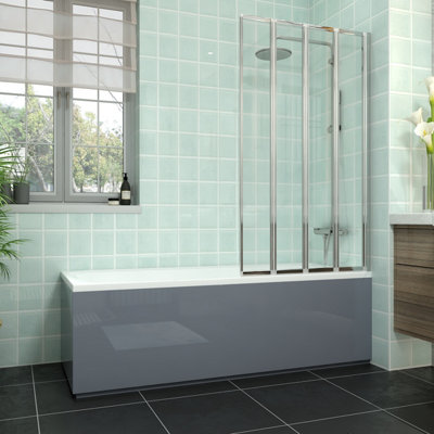 Rinse bathrooms Rinse 1700X700mm Bath + Gloss Grey Front Wood Bath Panel + Chrome 4 Panel Folding Bath Screen from B&Q
