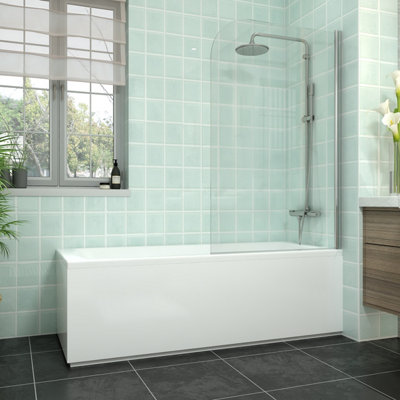 Rinse bathrooms Rinse Single Ended 1700X700mm Bath + Gloss White Front Wood Bath Panel + End Panel + Chrome Round Bath Screen from B&Q