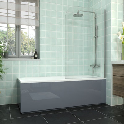 Rinse bathrooms Rinse 1700X700mm Bath + Gloss Grey Front Wood Bath Panel + End Panel + Chrome Round Bath Screen from B&Q