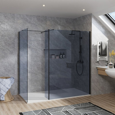 B&Q -  Rinse Walk In Shower Enclosure 8mm Grey Wet Room Glass 1400mm Front Panel+1000mm Side Panel+300mm Return Panel