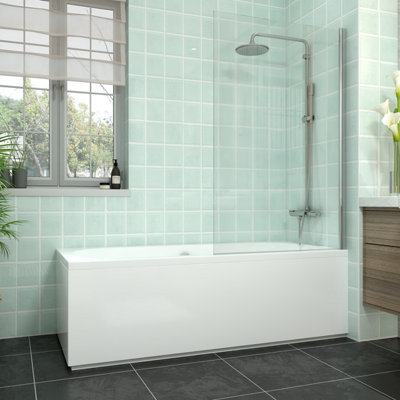 Rinse bathrooms Rinse Double Ended Bath 1700X700mm + Gloss White Front Wood Bath Panel + End Panel + Chrome Square Bath Screen from B&Q