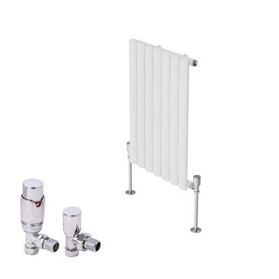 B&Q -  Horizontal Designer Oval Column Radiator Radiators White 600 X 413mm Single With Angled Thermostatic Valve