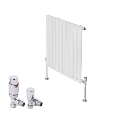 B&Q -  Horizontal Designer Oval Column Radiator Radiators White 600 X 590mm Single With Angled Thermostatic Valve