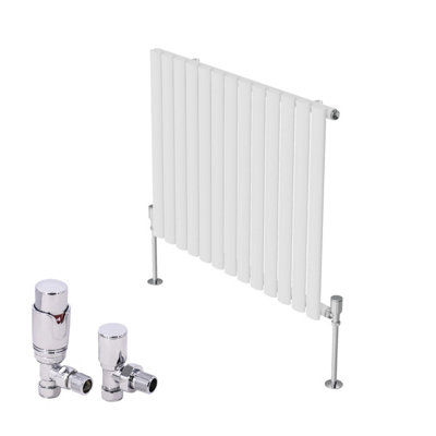 B&Q -  Horizontal Designer Oval Column Radiator Radiators White 600 X 767mm Single With Angled Thermostatic Valve