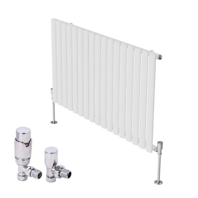 B&Q -  Horizontal Designer Oval Column Radiator Radiators White 600 X 1003mm Single With Angled Thermostatic Valve