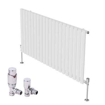B&Q -  Horizontal Designer Oval Column Radiator Radiators White 600 X 1180mm Single With Angled Thermostatic Valve