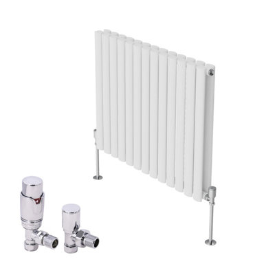 B&Q -  Horizontal Designer Oval Column Radiator Radiators White 600 X 767mm Double With Angled Thermostatic Valve