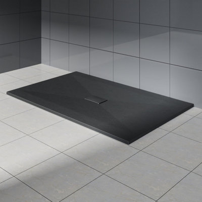 Rinse Bathrooms Black Rectangular Shower Tray Slate Effect Smc Slip-Resistant Shower Base For Enclosures 1500X1000mm With Waste from B&Q