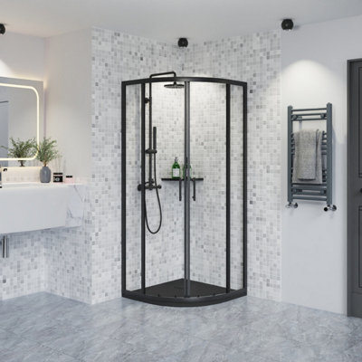 Rinse bathrooms Rinse Black 800X800X1900mm Quadrant Shower Enclosure Cubicle 6mm Glass Sliding Shower Door With Black Shower Tray & Waste from B&Q
