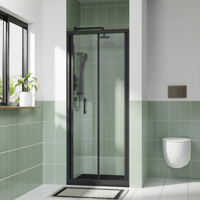 B&Q -  Rinse 800mm Bi-Fold Door Black Profile With 1000X800mm Black Shower Tray&waste