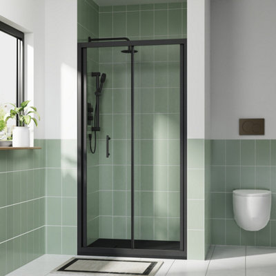 Rinse bathrooms Rinse 1000mm Bi-Fold Door Black Profile With 1200X1000mm Black Shower Tray&waste