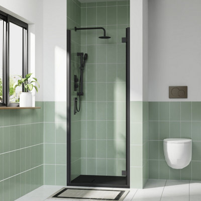 B&Q -  Rinse 800mm Hinged Door Black Profile With 1000X800mm Black Shower Tray&waste