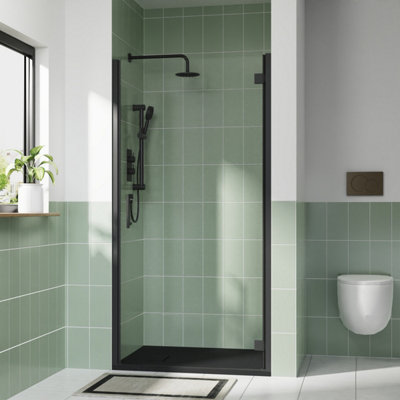 B&Q -  Rinse 1000mm Hinged Door Black Profile With 1000X800mm Black Shower Tray&waste