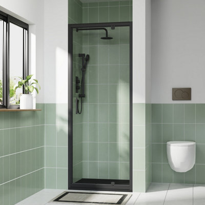 B&Q -  Rinse 800mm Pivot Door Black Profile With 1000X800mm Black Shower Tray&waste