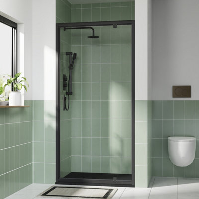 B&Q -  Rinse 1000mm Pivot Door Black Profile With 1000X800mm Black Shower Tray&waste
