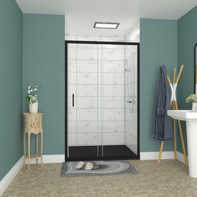 Rinse bathrooms Rinse 1200mm Single Sliding Shower Door  Black Profile With 1200X700mm Black Shower Tray&waste
