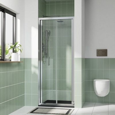 B&Q -  Rinse 800mm Bi-Fold Door Chrome Profile With 1000X800mm Black Shower Tray&waste
