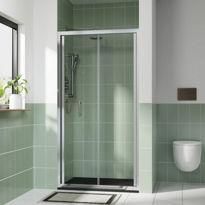 Rinse bathrooms Rinse 1000mm Bi-Fold Door Chrome Profile With 1200X1000mm Black Shower Tray&waste