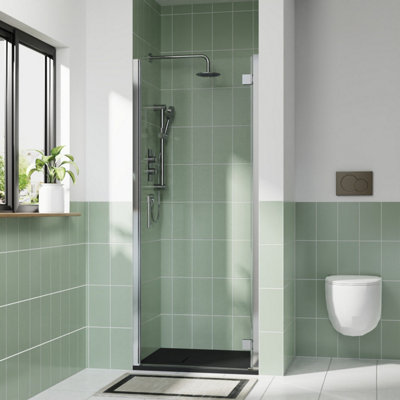 B&Q -  Rinse 800mm Hinged Door Chrome Profile With 1000X800mm Black Shower Tray&waste