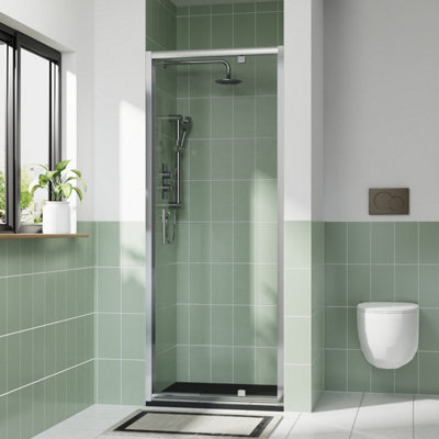 B&Q -  Rinse 800mm Pivot Door Chrome Profile With 1000X800mm Black Shower Tray&waste