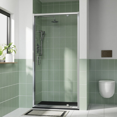 Rinse bathrooms Rinse 1000mm Pivot Door Chrome Profile With 1200X1000mm Black Shower Tray&waste