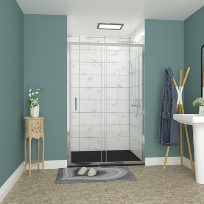 Rinse bathrooms Rinse 1200mm Single Sliding Shower Door Chrome Profile With 1200X700mm Black Shower Tray&waste