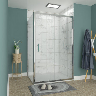Rinse bathrooms Rinse Chrome 1200X700mm Sliding Shower Enclosure 6mm Easy Clean Glass Door With Side Panel ,white Shower Tray And Free Waste