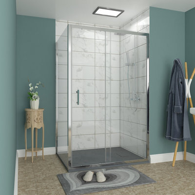 Rinse bathrooms Rinse Chrome 1200X700mm Sliding Shower Enclosure 6mm Easy Clean Glass Door With Side Panel ,anthracite Shower Tray And Free Waste