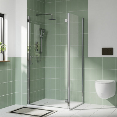Rinse bathrooms Rinse Chrome 900X700mm Bathroom Shower Enclosure Hinged Door With Side Panel 6mm Clear Safety Glass White Shower Tray Waste from B&Q