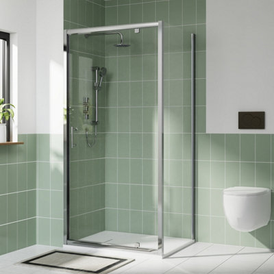 Rinse Bathrooms Rinse Chrome 1000X900mm Pivot Shower Door Enclosure Screen + Side Panel 6mm Shower Glass Self Clean White Shower Tray Waste