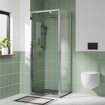 Rinse Bathrooms Rinse Chrome 800X1000mm Pivot Shower Door Enclosure Screen + Side Panel 6mm Shower Glass Self Clean Anthracite Shower Tray Waste