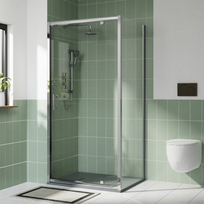 Rinse Bathrooms Rinse Chrome 1000X900mm Pivot Shower Door Enclosure Screen + Side Panel 6mm Shower Glass Self Clean Anthracite Shower Tray Waste