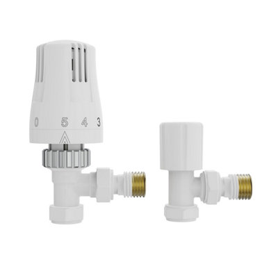 Rinse Bathrooms Thermostatic Radiator Valve 15mm X 1/2" Angled White Rad Trv + Lockshield from B&Q