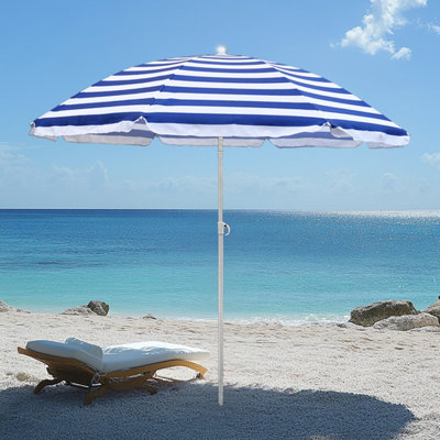 B&Q -  Blue Beach Parasol Garden Outdoor Patio Sun Shade Tilting Umbrella 180Cm