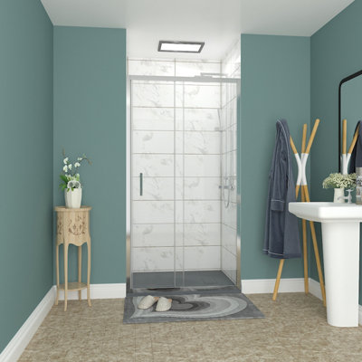 B&Q -  Rinse 1000mm Single Sliding Shower Door Chrome Profile With 1000X800mm Anthracite Shower Tray&waste